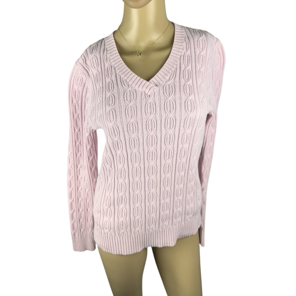Croft & Barrow Pink‎ V-Neck Sweater with Cable Knit Design